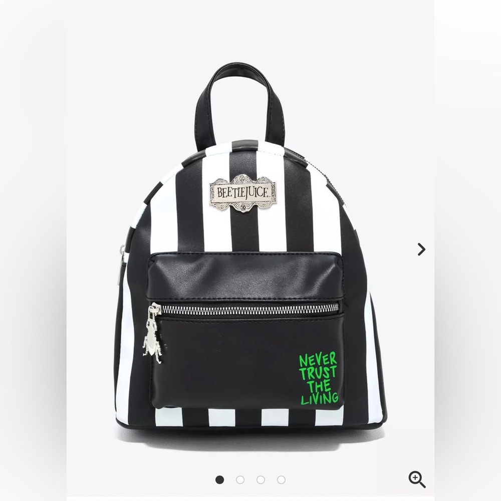 Hot Topic Black and White Striped Backpack with Green Accents